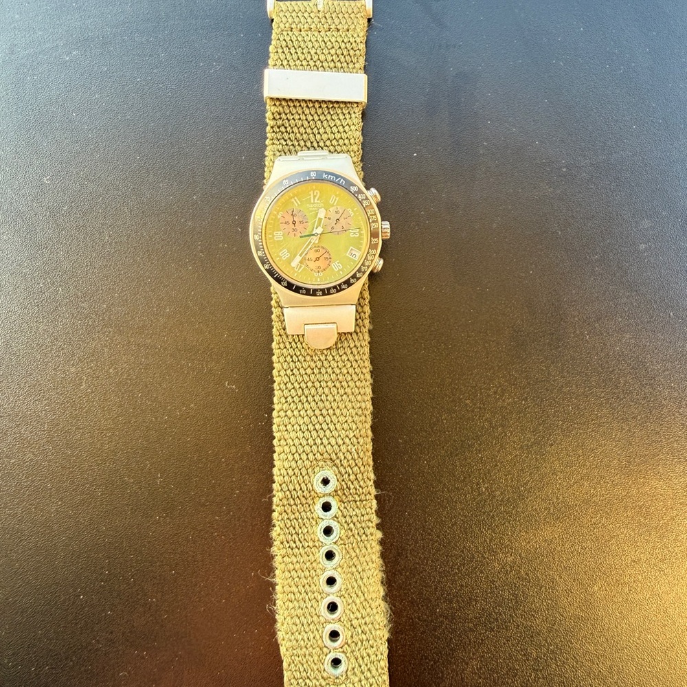 Swatch Irony Chronograph Watch Green Dial Canvas Strap Quartz - Picture 4 of 5